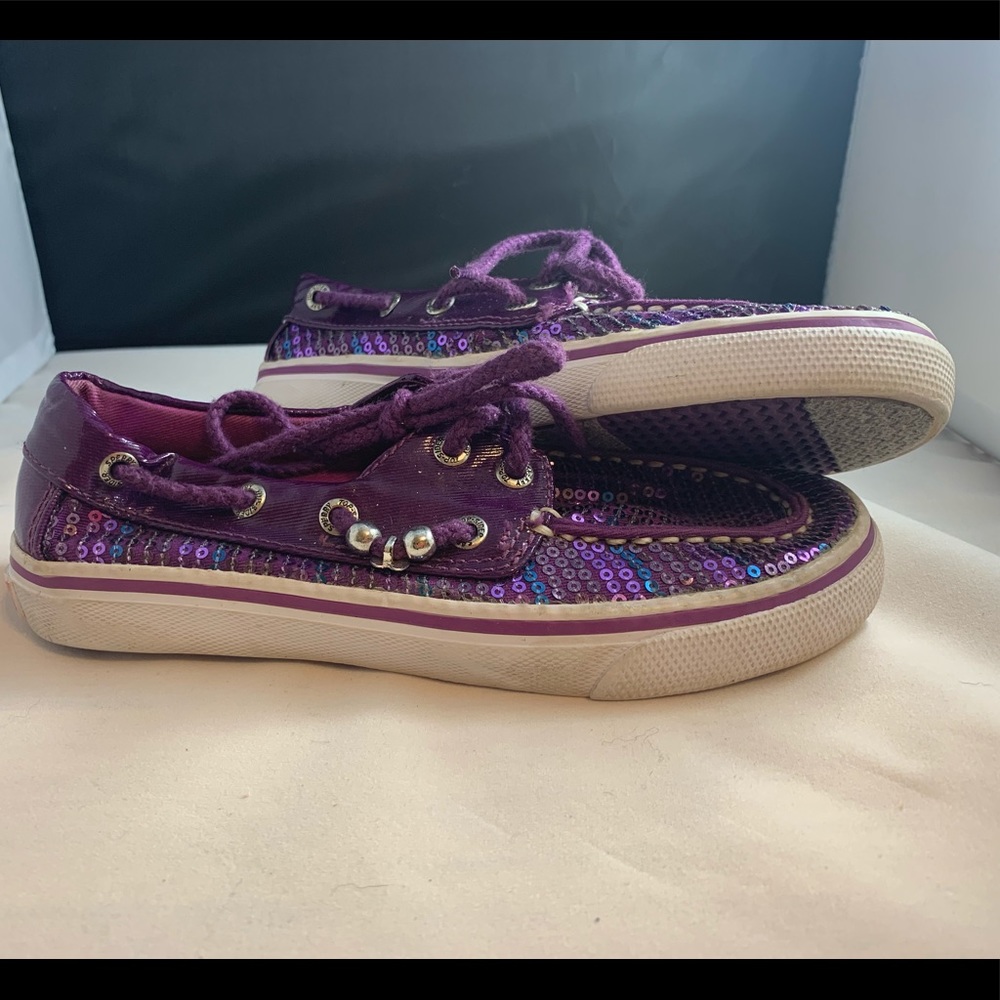 Sperry Top-Sider “Bahama” Plum Sequined Sz 13